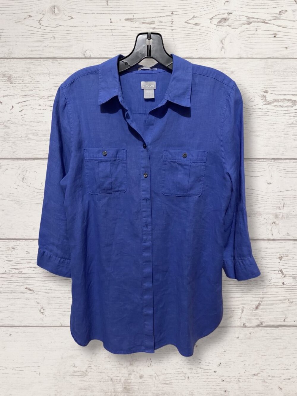 Chico's No-Iron Linen Button-Down Shirt (Dual Front Utility Pockets)